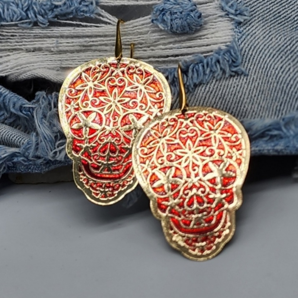 🔥10 for$30🔥 Skull Red/Gold Earrings